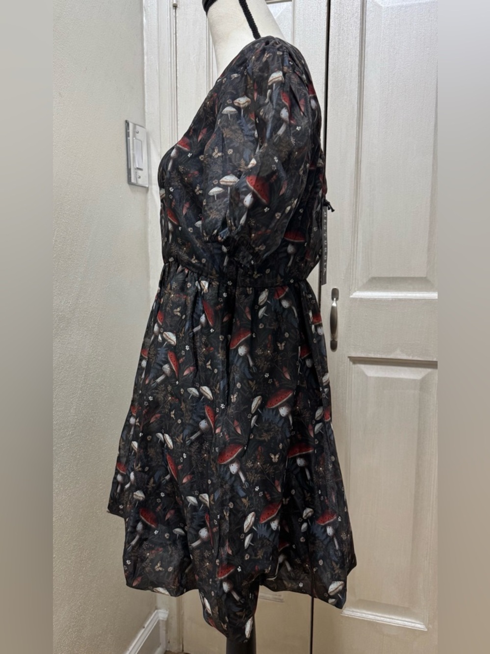 Disturbia Amanita Size 8 Organza Puffball Mini Dress Mushroom Print - Picture 2 of 12